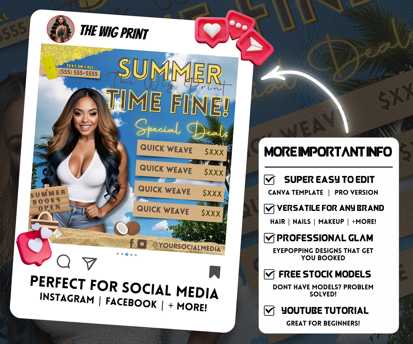 Summer Hair Special Deals | 1 Booking Flyer | Yellow | DIY | CANVA | Summer Break | Summer Appointments | June July August