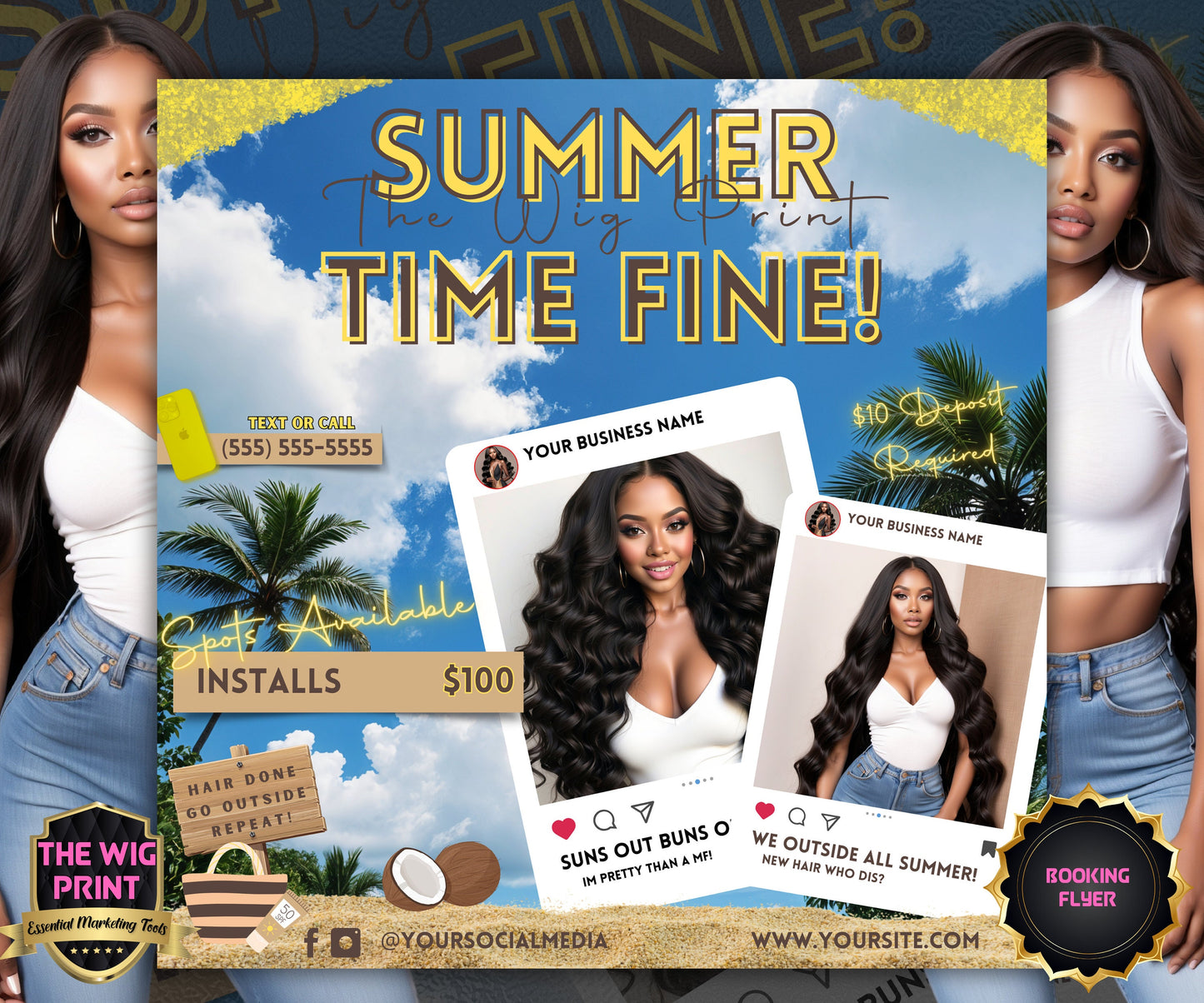 Summer Hair Books Open | 1 Booking Flyer | Yellow | DIY | CANVA | Summer Break | Summer Special | Summer Appointments | June July August