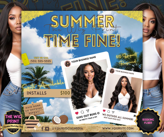 Summer Hair Books Open | 1 Booking Flyer | Yellow | DIY | CANVA | Summer Break | Summer Special | Summer Appointments | June July August