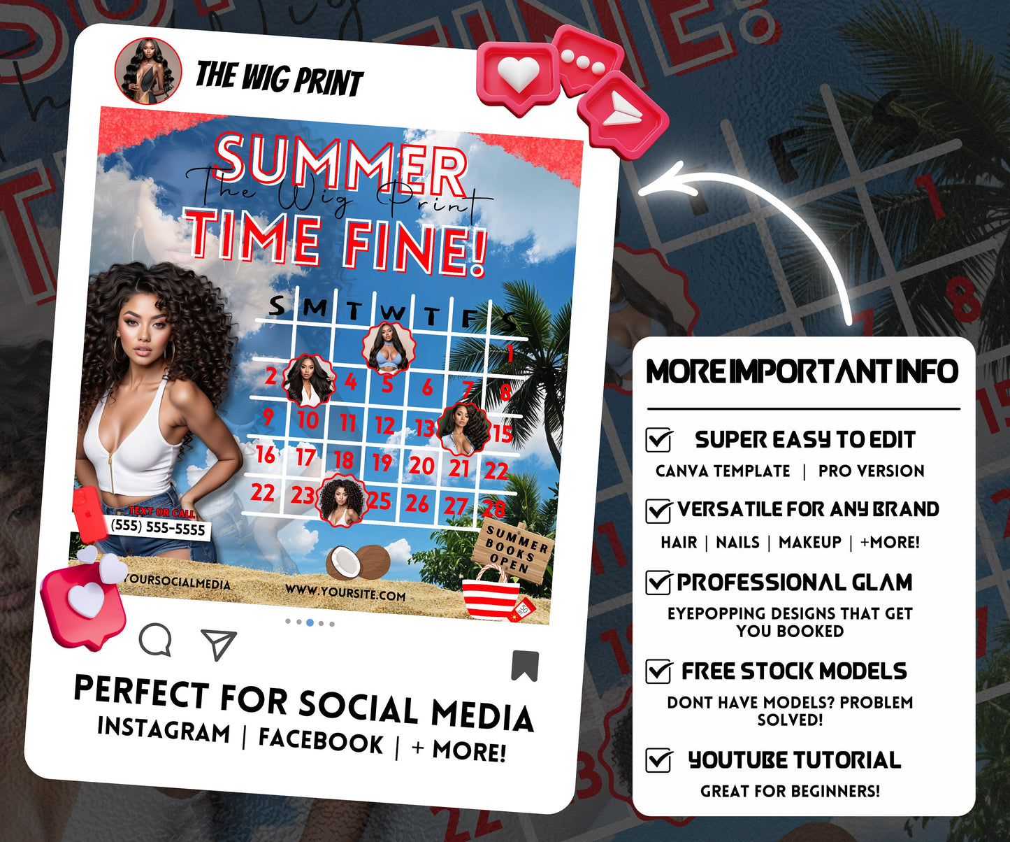 Summer Hair Books Open | 1 Booking Flyer | Red Theme | DIY | CANVA | Summer Break | Summer Special | Summer Appointments | June July August