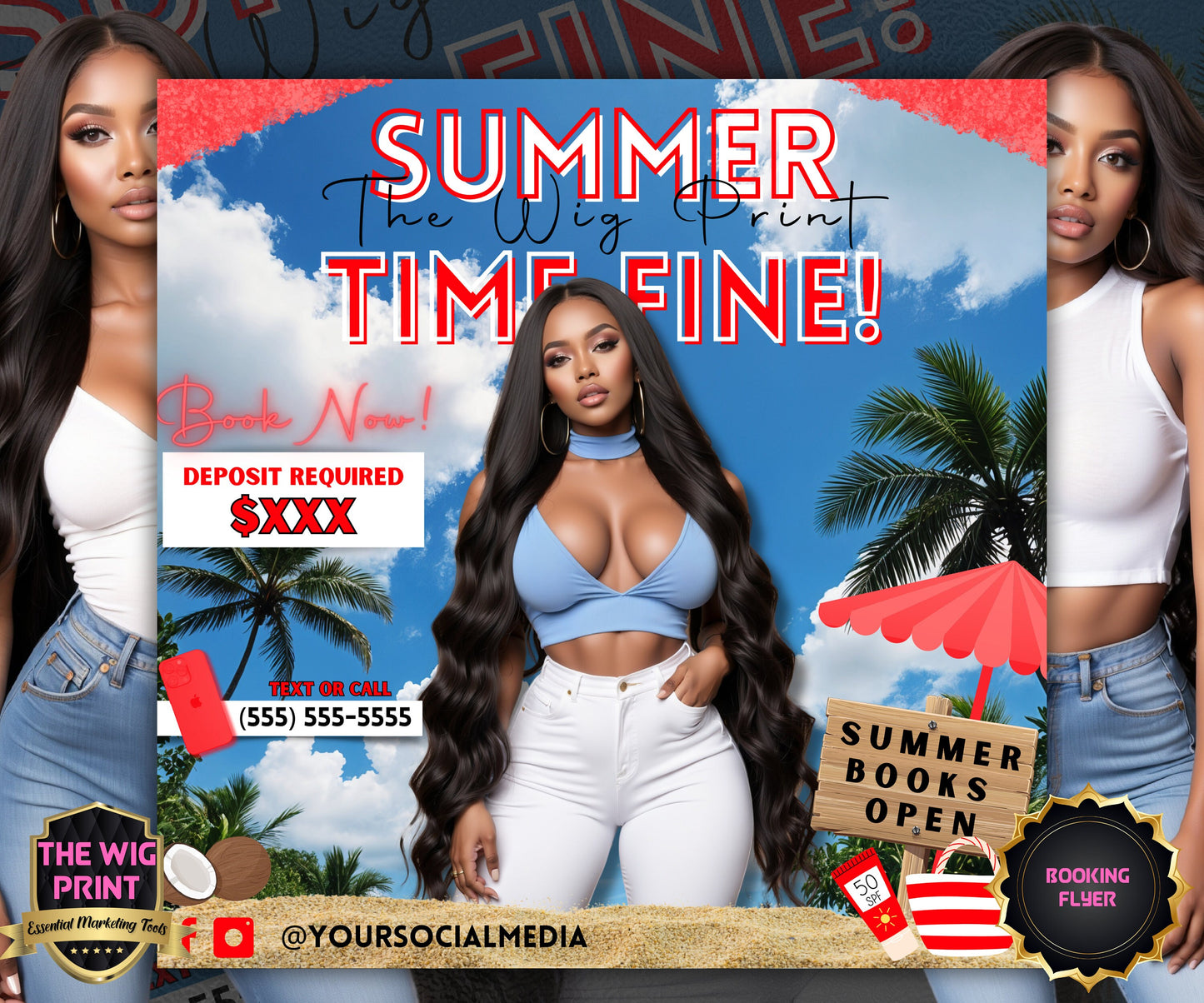 Summer Hair Book Now | 1 Booking Flyer | Red Theme | DIY | CANVA | Summer Break | Summer Special | Summer Appointments | June July August