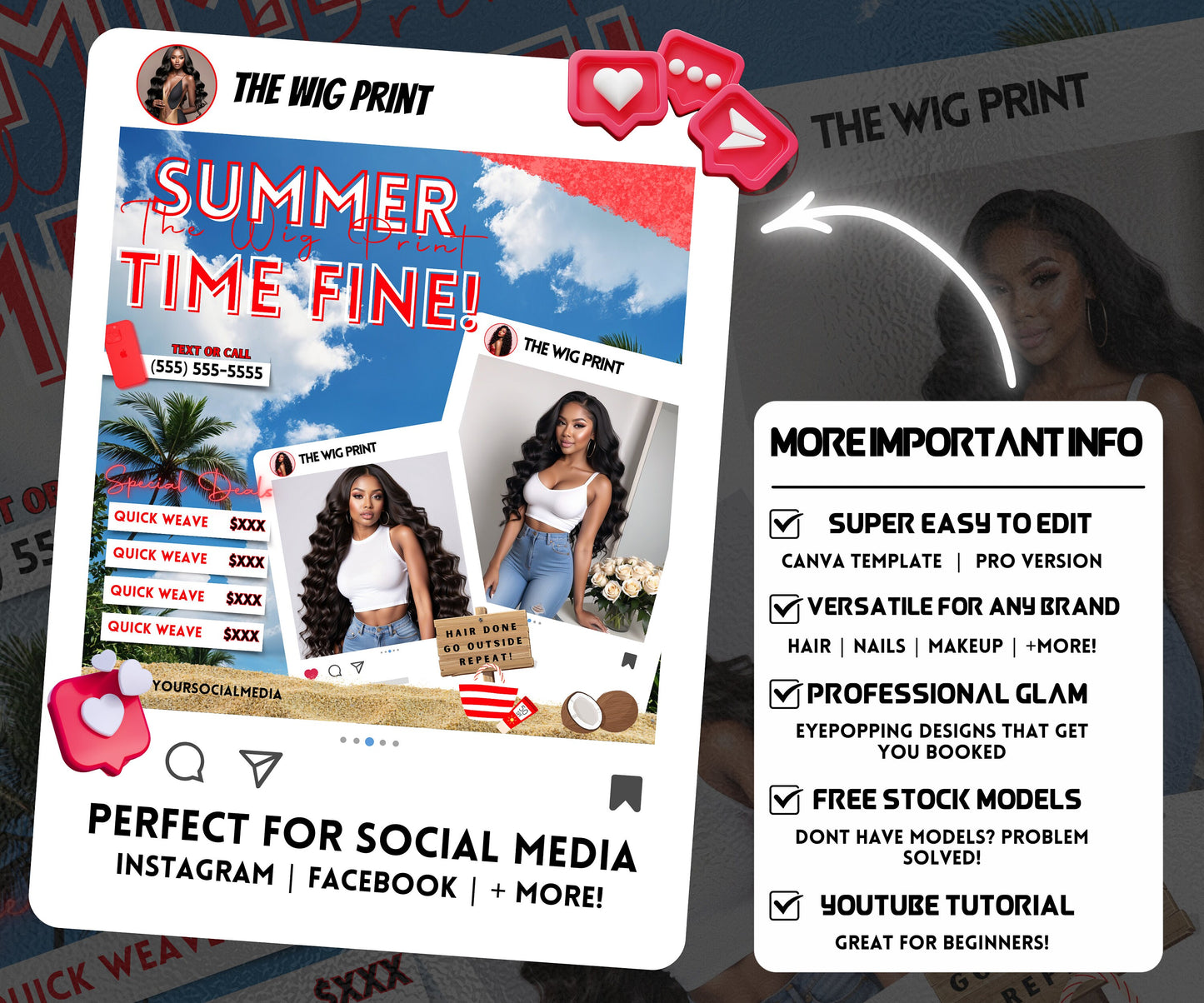 Summer Hair Deals | 1 Booking Flyer | Red Theme | DIY | CANVA | Summer Break | Summer Special | Summer Appointments | June July August