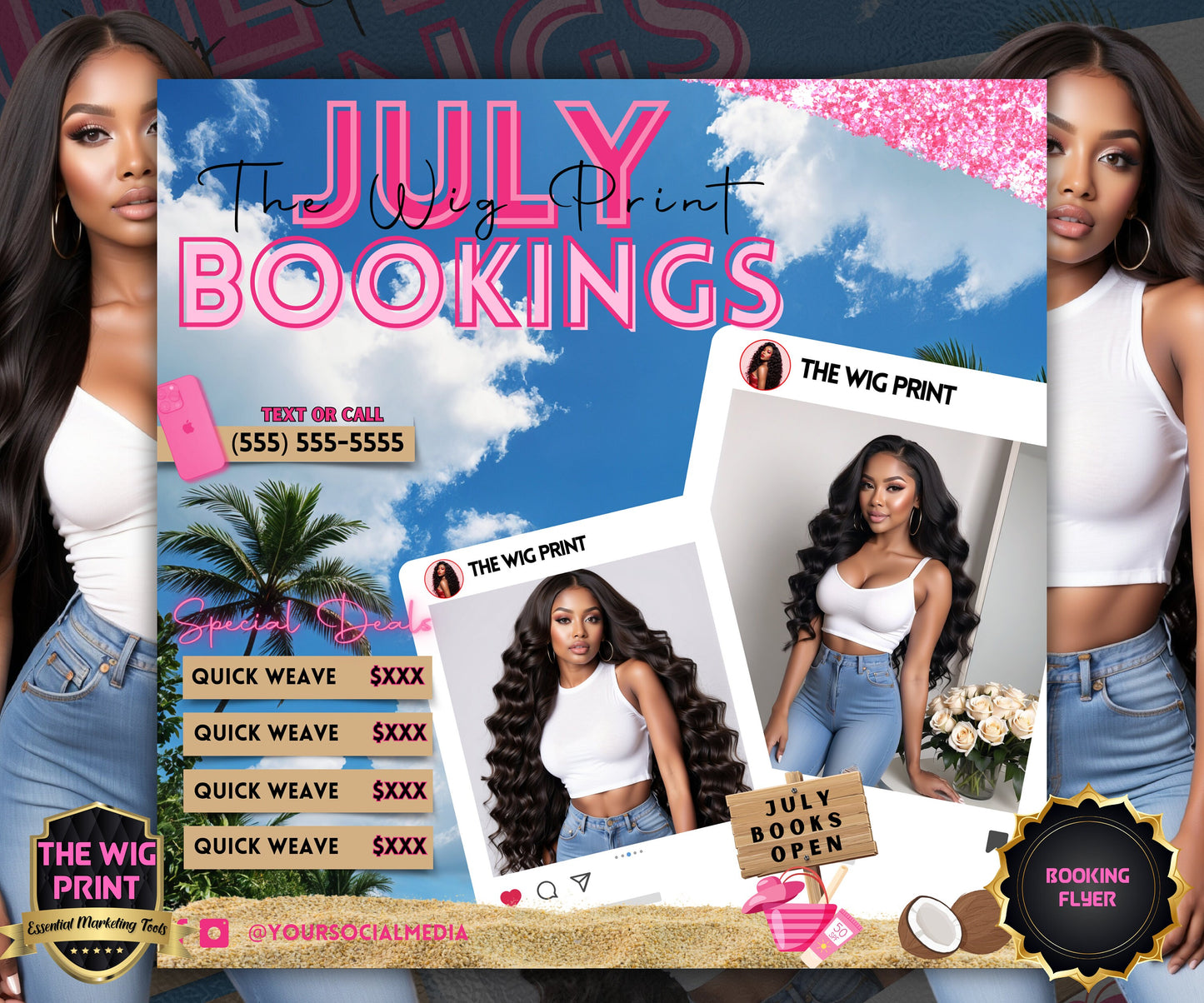 July Hair Deals | 1 Booking Flyer | Pink Theme | DIY | CANVA | Summer Break | Summer Special | Summer Appointments | June July August