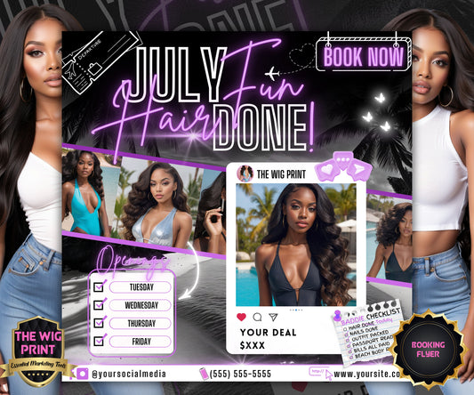 July Fun Hair Done | July Deals | DIY | CANVA | Summer Break | July Special | July Appointments | July Flyer | July Bookings