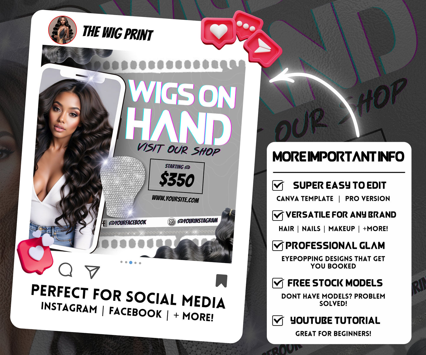 Wigs On Hand Flyer | Wig Specials | Wig Booking Flyers | DIY | CANVA | Wig Flyers | Wig Deals | Wig Appointments | Wigs on Hand | Custom Wig