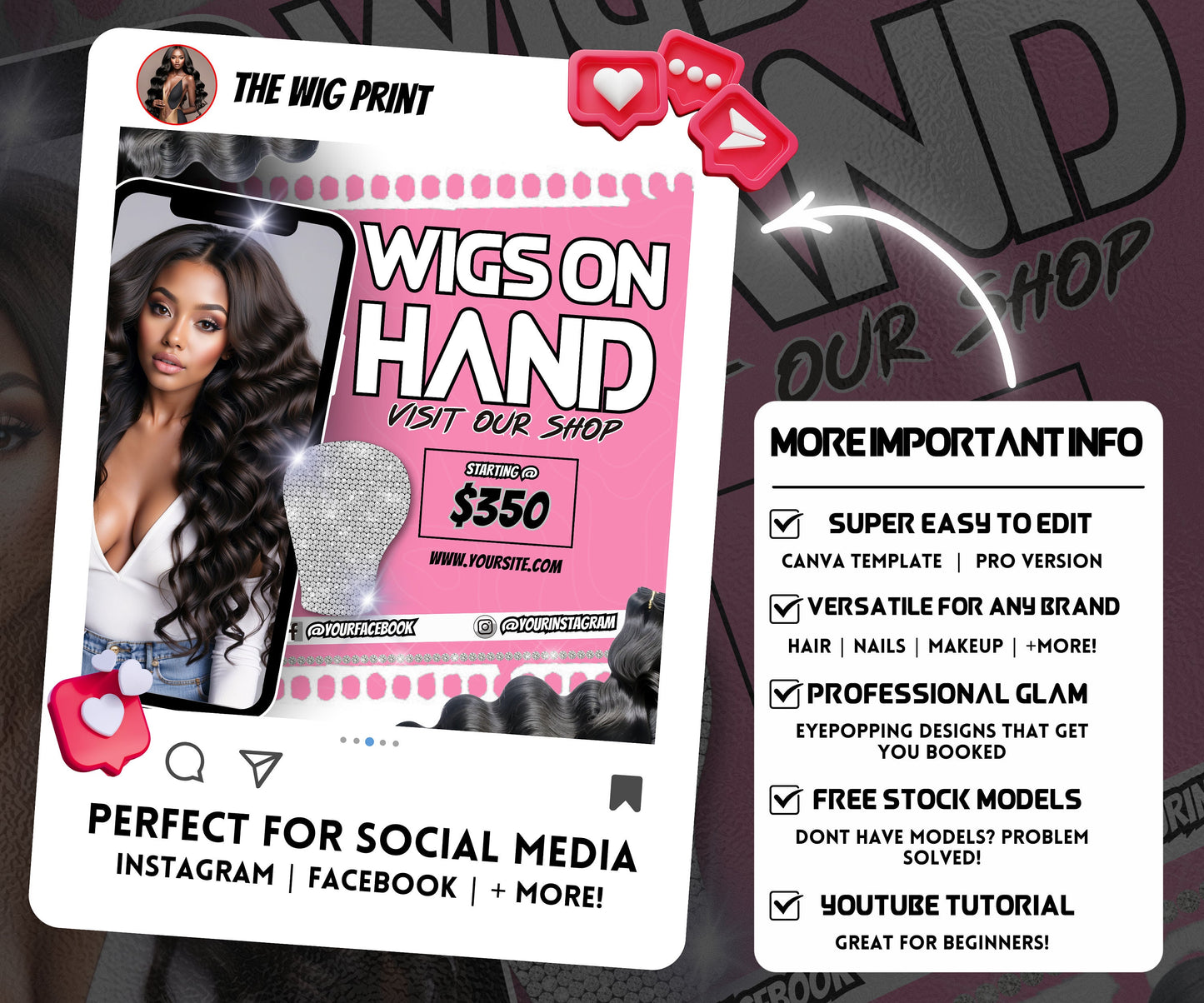 Wigs On Hand Flyer | Wig Specials | Wig Booking Flyers | DIY | CANVA | Wig Flyers | Wig Deals | Wig Appointments | Wigs on Hand | Custom Wig