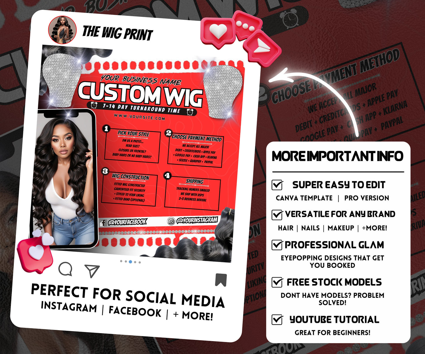 Custom Wig Flyer | Wig Specials | Wig Booking Flyers | DIY | CANVA | Wig Flyers | Wig Deals | Wig Appointments | Wigs on Hand