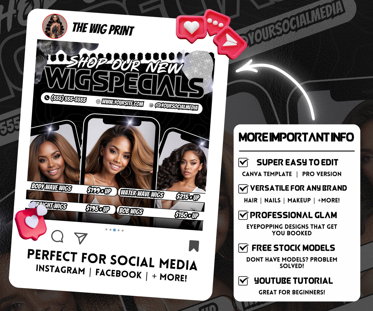 Wig Specials Flyer | Wig Specials | Wig Booking Flyers | DIY | CANVA | Wig Flyers | Wig Deals | Wig Appointments | Wigs on Hand | Custom Wig