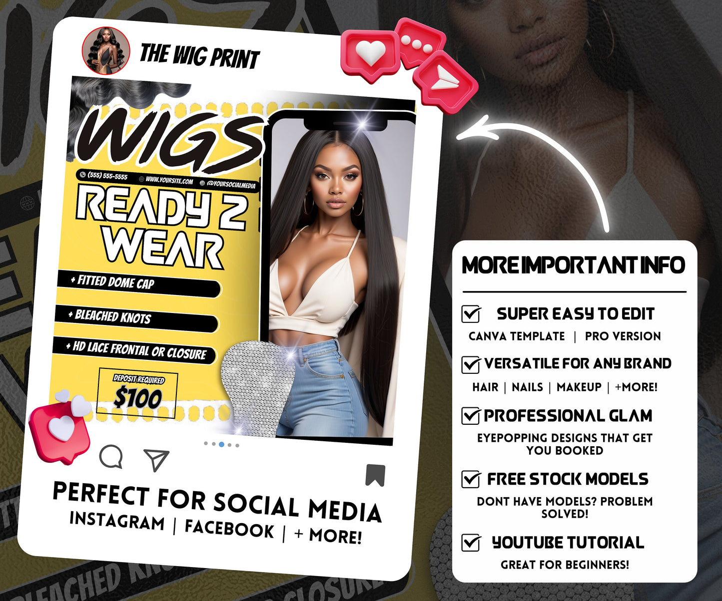 Custom Wig Flyer | Wig Specials | Wig Booking Flyers | DIY | CANVA | Wig Flyers | Wig Deals | Wig Appointments | Wigs on Hand