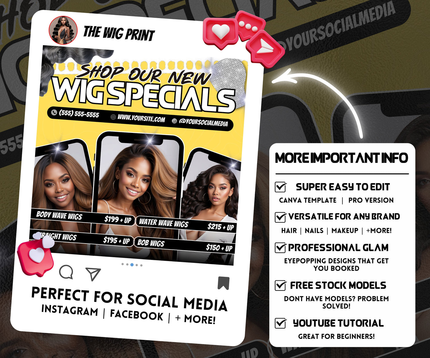 Wig Specials Flyer | Wig Specials | Wig Booking Flyers | DIY | CANVA | Wig Flyers | Wig Deals | Wig Appointments | Wigs on Hand | Custom Wig