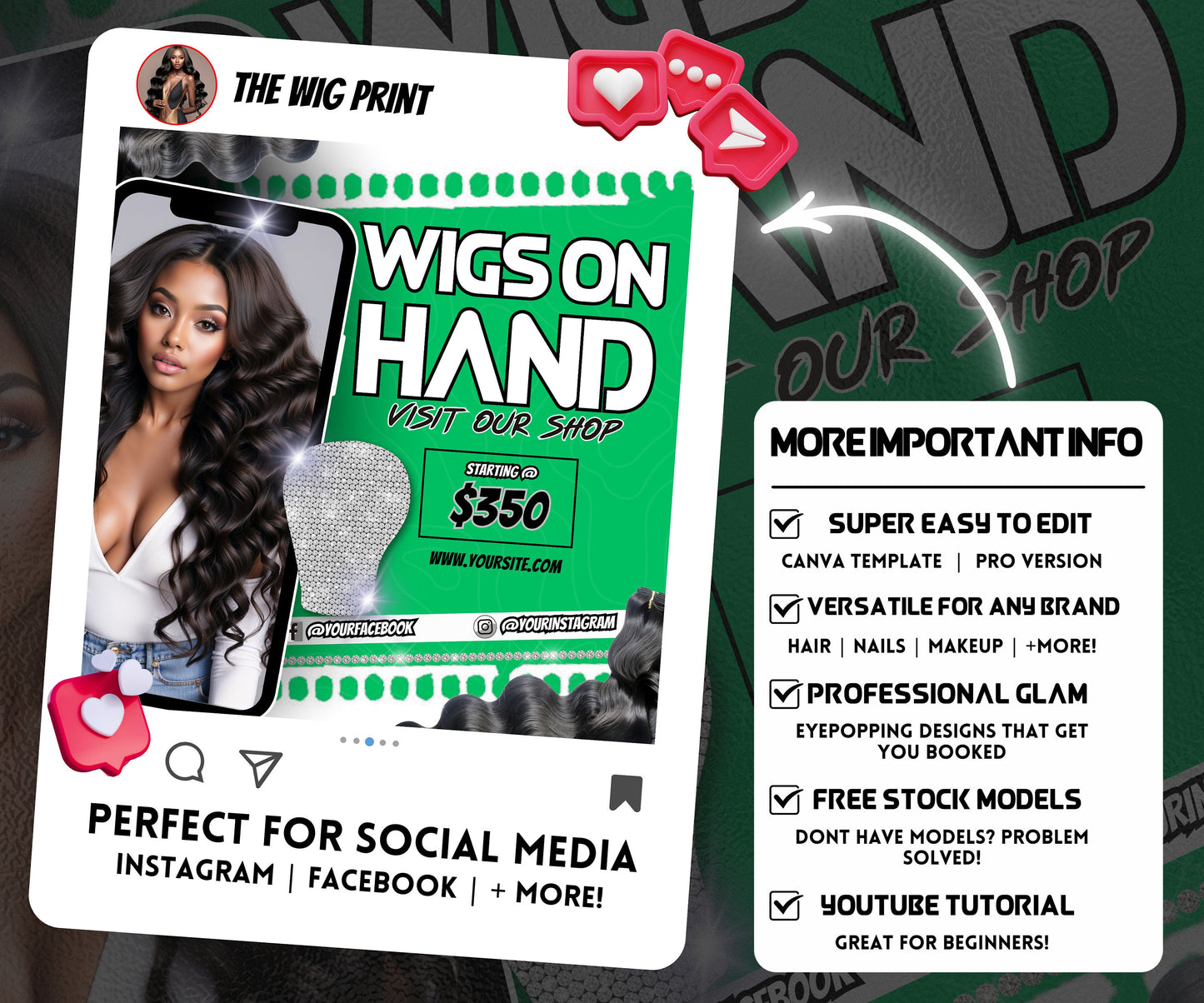 Wigs On Hand Flyer | Wig Specials | Wig Booking Flyers | DIY | CANVA | Wig Flyers | Wig Deals | Wig Appointments | Wigs on Hand | Custom Wig