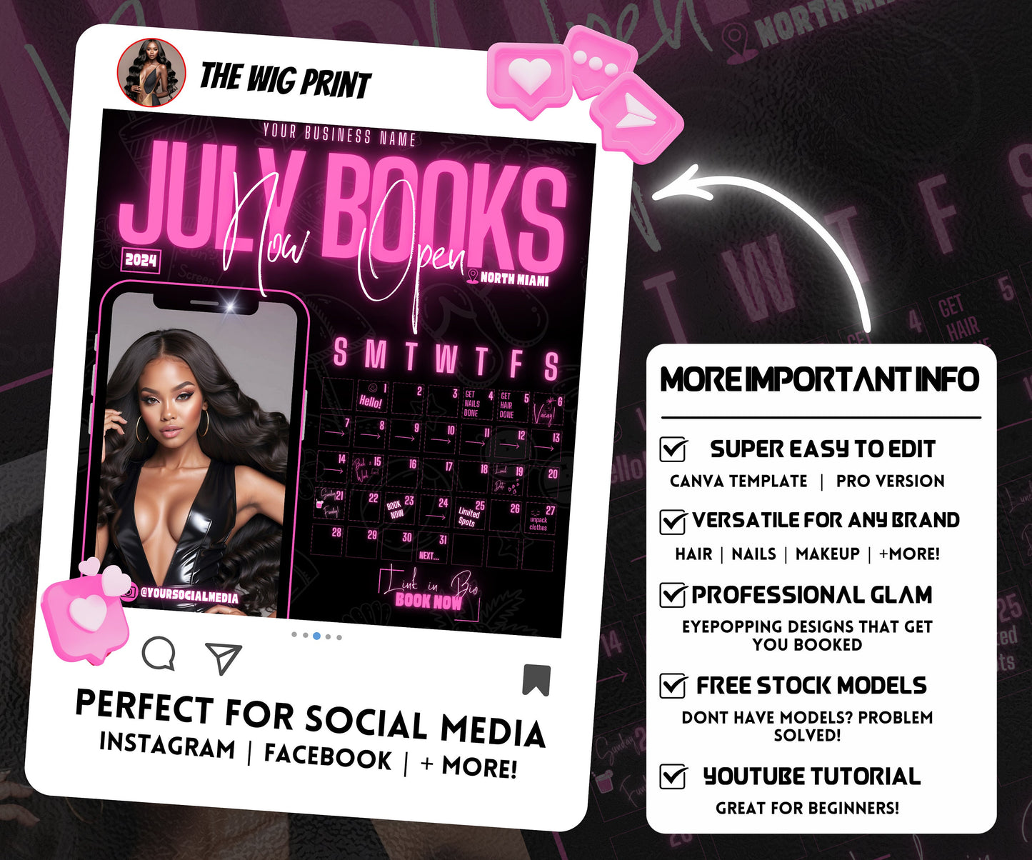 July Books Open | July Booking Flyer | Pink Theme | DIY | CANVA | Summer Break | July Special | July Appointments | June July August