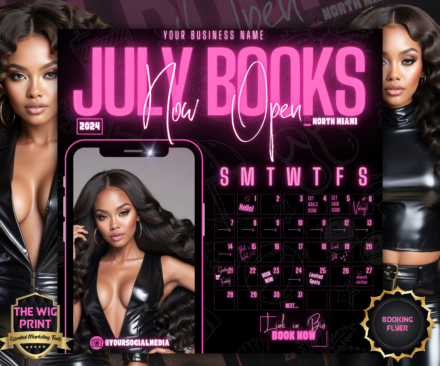 July Books Open | July Booking Flyer | Pink Theme | DIY | CANVA | Summer Break | July Special | July Appointments | June July August