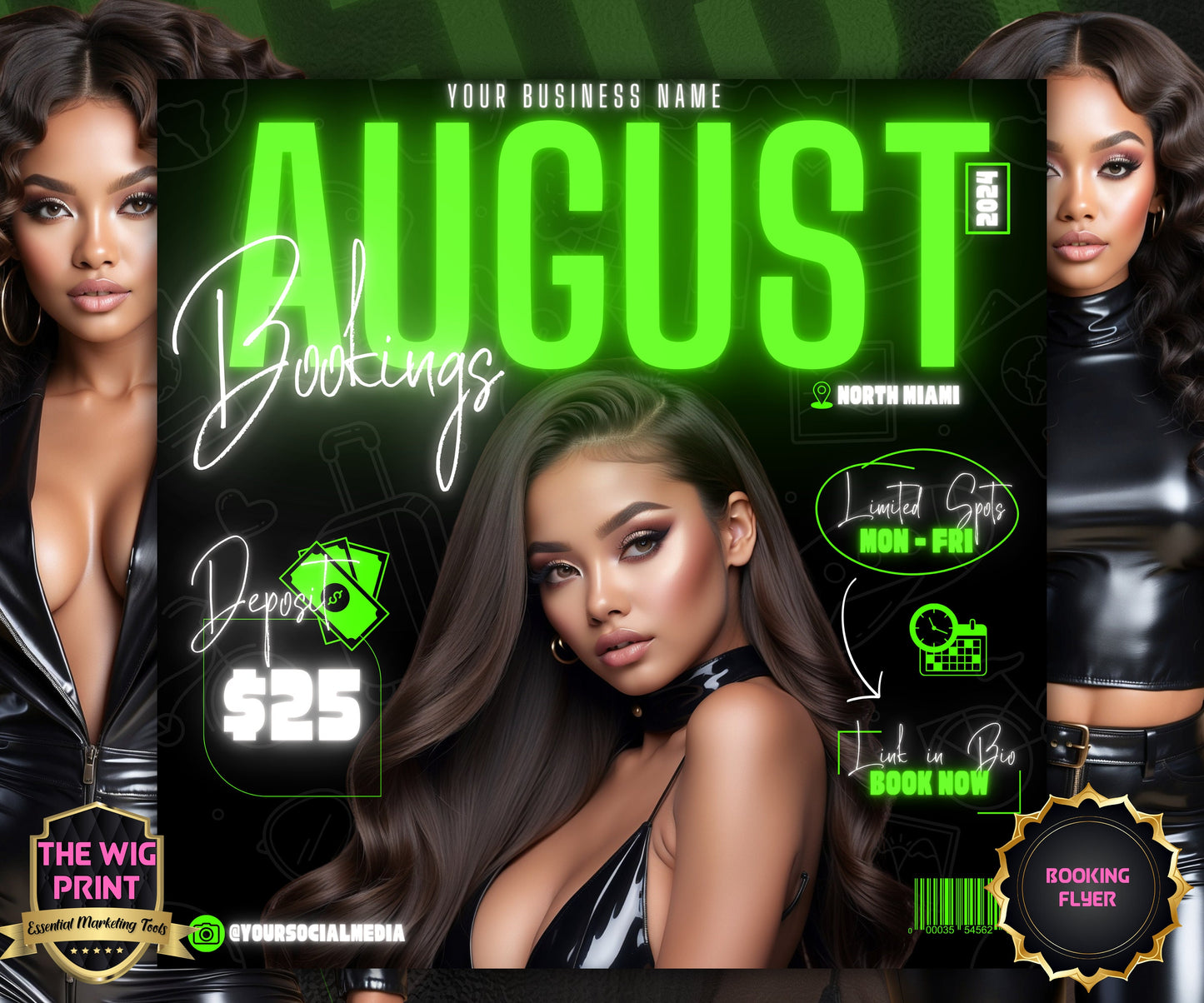 August Books Open | August Booking Flyer | Green Theme | DIY| CANVA | Summer Break | August Special | August Appointments | June July August