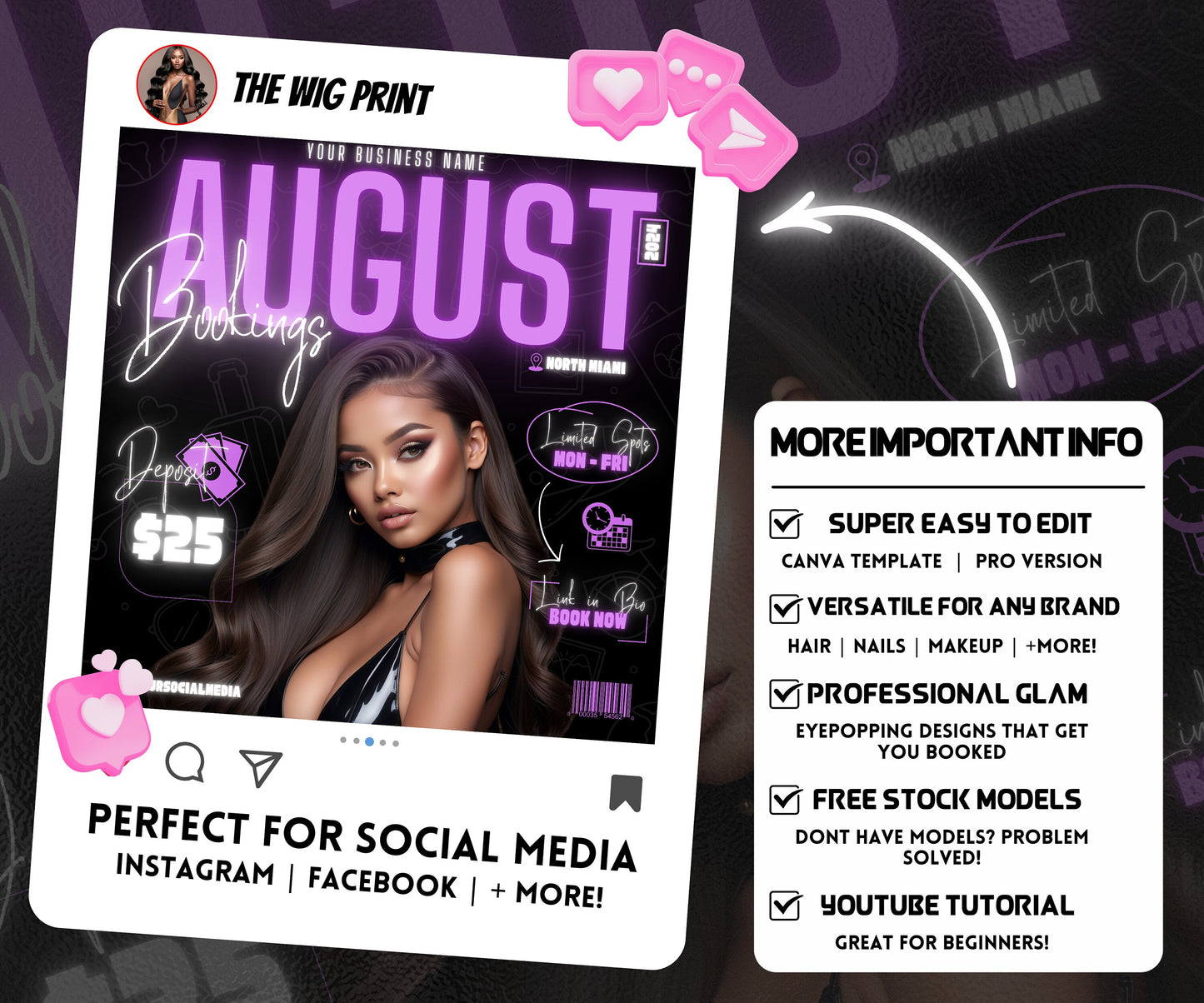 August Books | August Booking Flyer | Purple Theme | DIY | CANVA | Summer Break | August Special | August Appointments | June July August