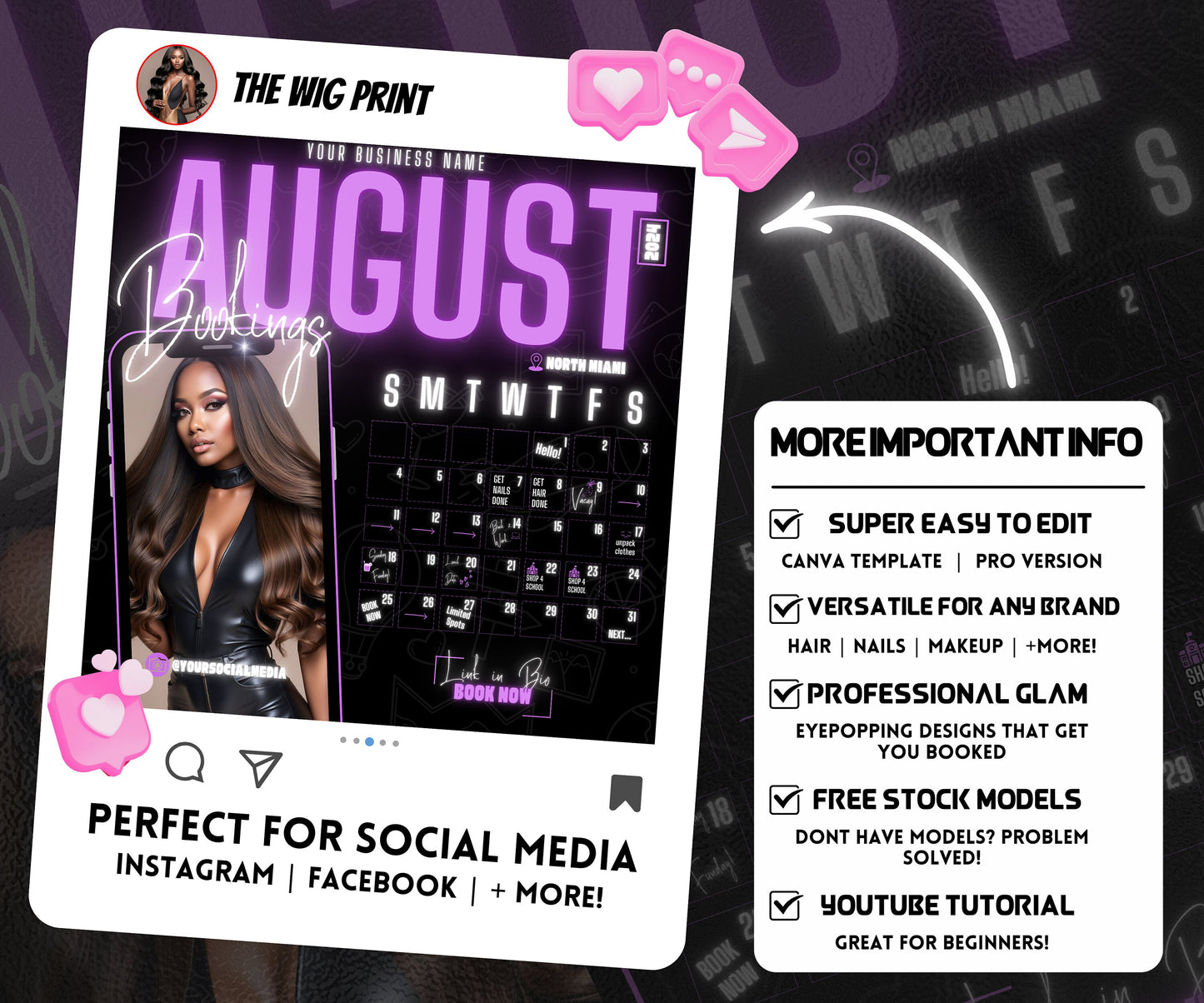 August Books | August Booking Flyer | Purple Theme | DIY | CANVA | Summer Break | August Special | August Appointments | June July August