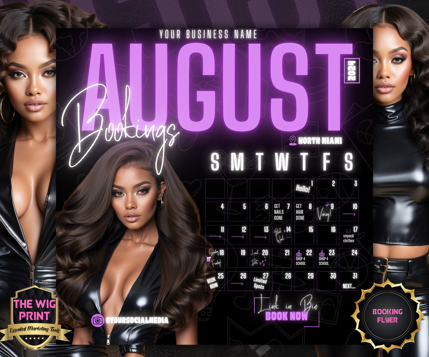 August Books | August Booking Flyer | Purple Theme | DIY | CANVA | Summer Break | August Special | August Appointments | June July August