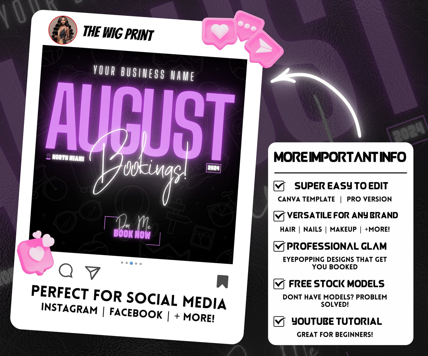 August Books | August Booking Flyer | Purple Theme | DIY | CANVA | Summer Break | August Special | August Appointments | June July August