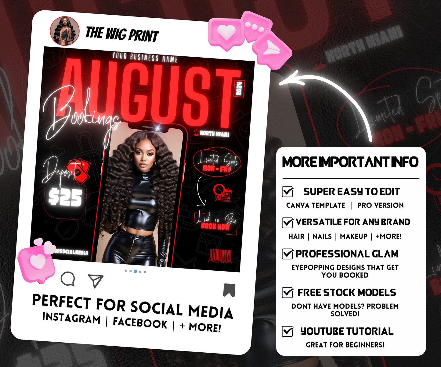 August Books Open | August Booking Flyer | Red Theme | DIY | CANVA | Summer Break | August Special | August Appointments | June July August