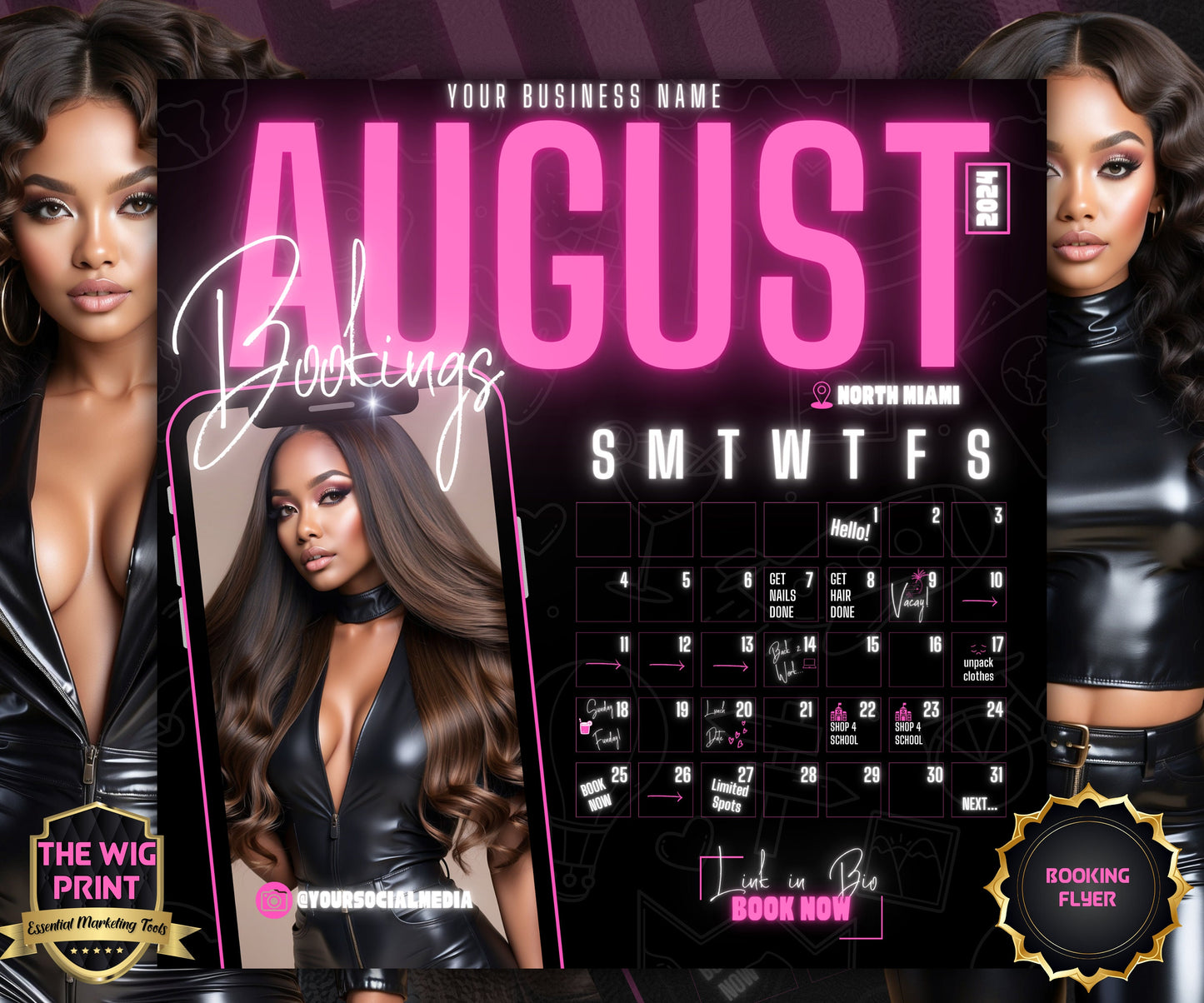 August Books Open | August Booking Flyer | Pink Theme | DIY | CANVA | Summer Break | August Special | August Appointments | June July August