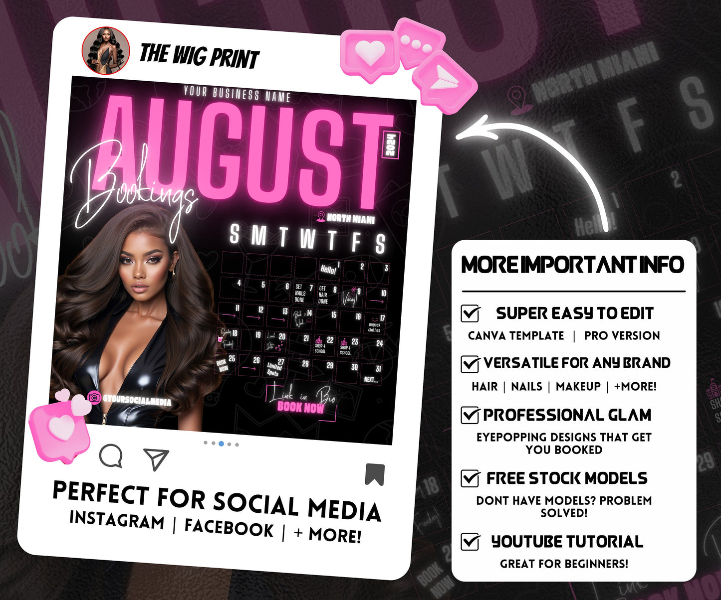 August Books Open | August Booking Flyer | Pink Theme | DIY | CANVA | Summer Break | August Special | August Appointments | June July August