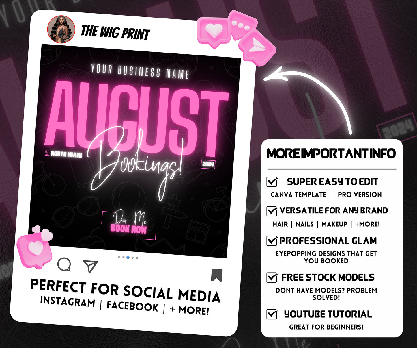 August Books Open | August Booking Flyer | Pink Theme | DIY | CANVA | Summer Break | August Special | August Appointments | June July August