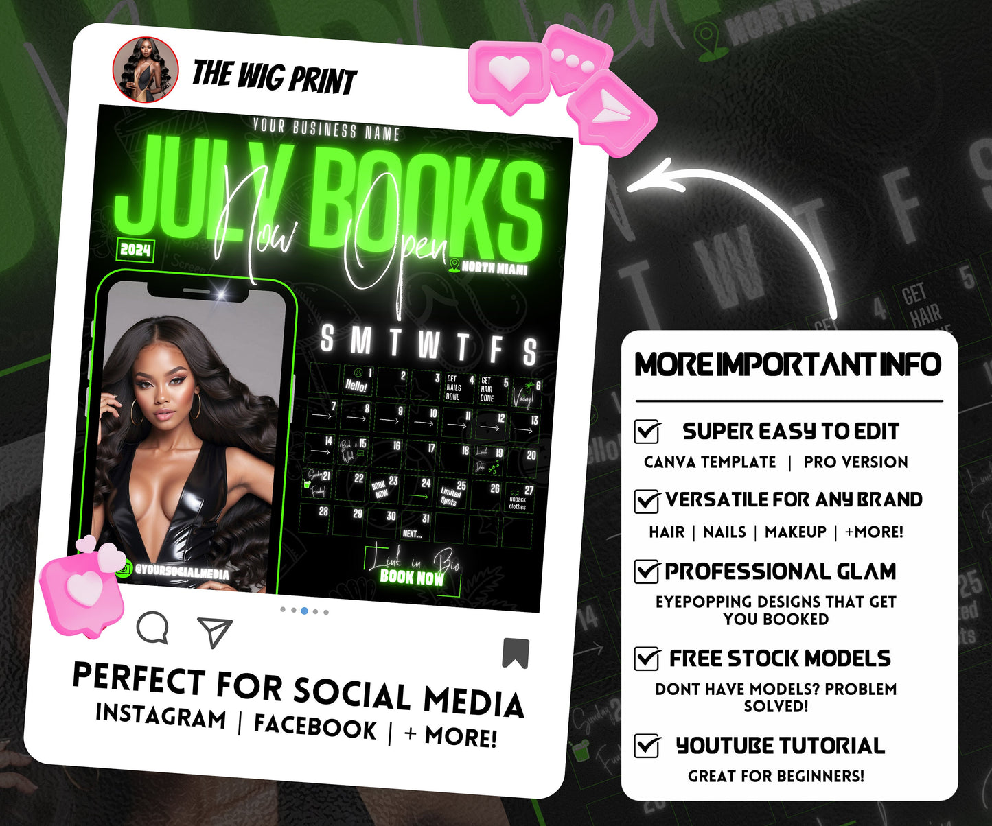 July Books Open | July Booking Flyer | Pink Theme | DIY | CANVA | Summer Break | July Special | July Appointments | June July August