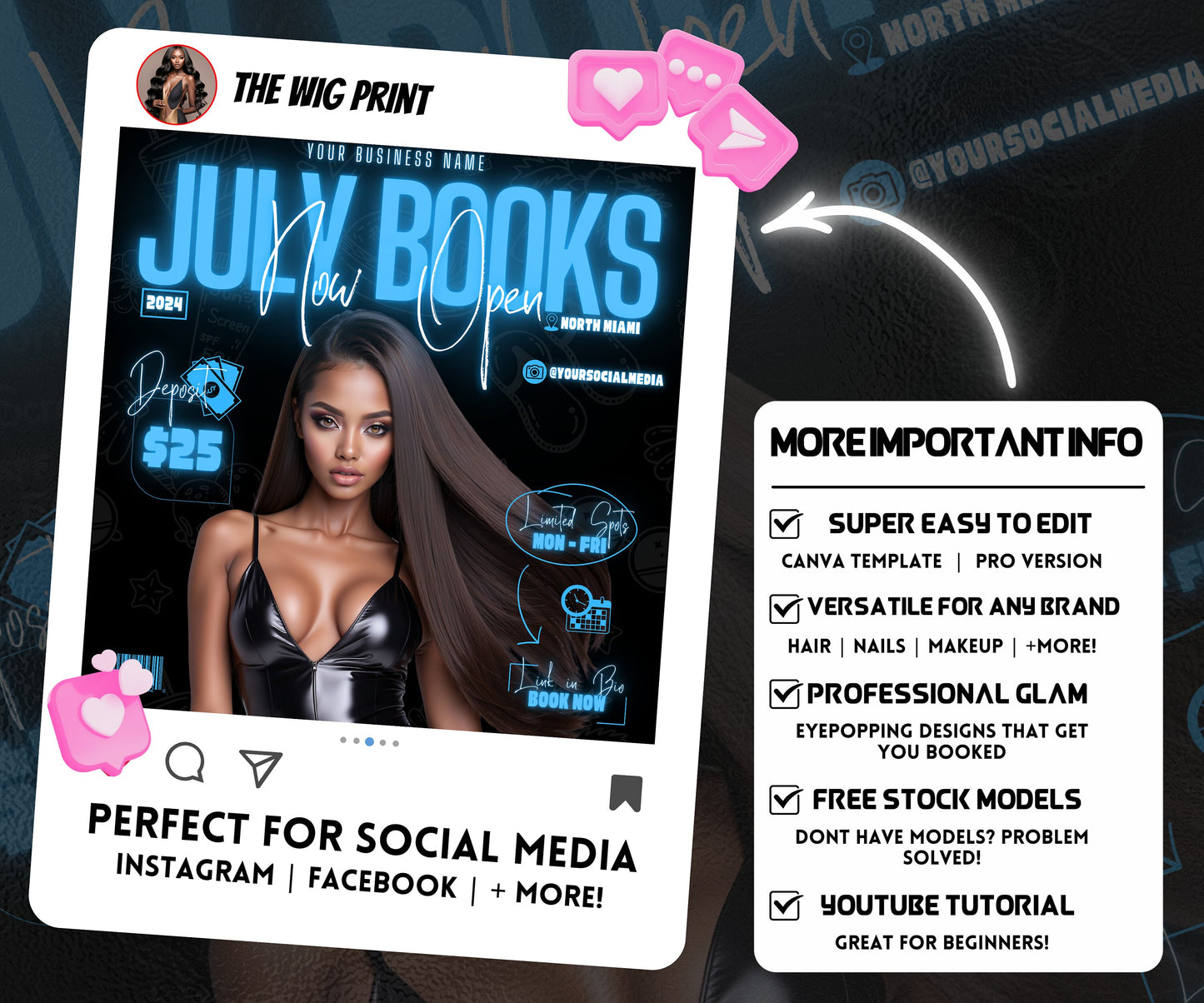 July Books Open | July Booking Flyer | Pink Theme | DIY | CANVA | Summer Break | July Special | July Appointments | June July August