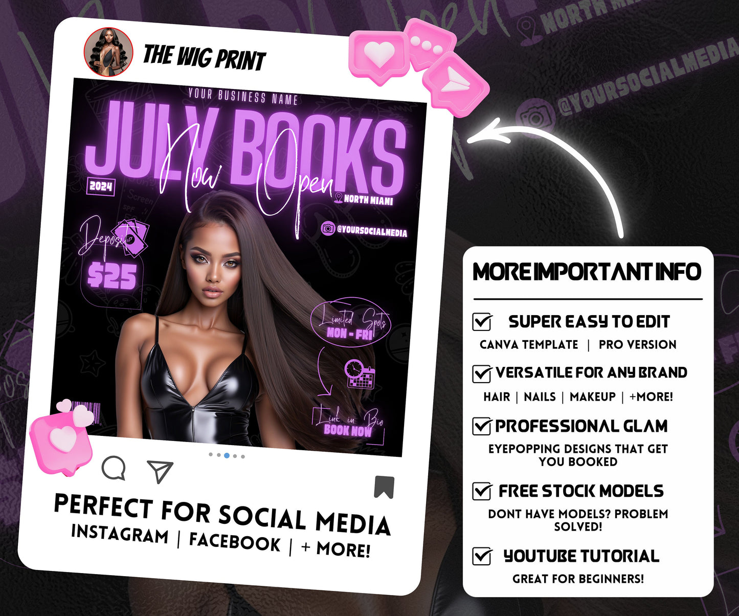 July Books Open | July Booking Flyer | Pink Theme | DIY | CANVA | Summer Break | July Special | July Appointments | June July August