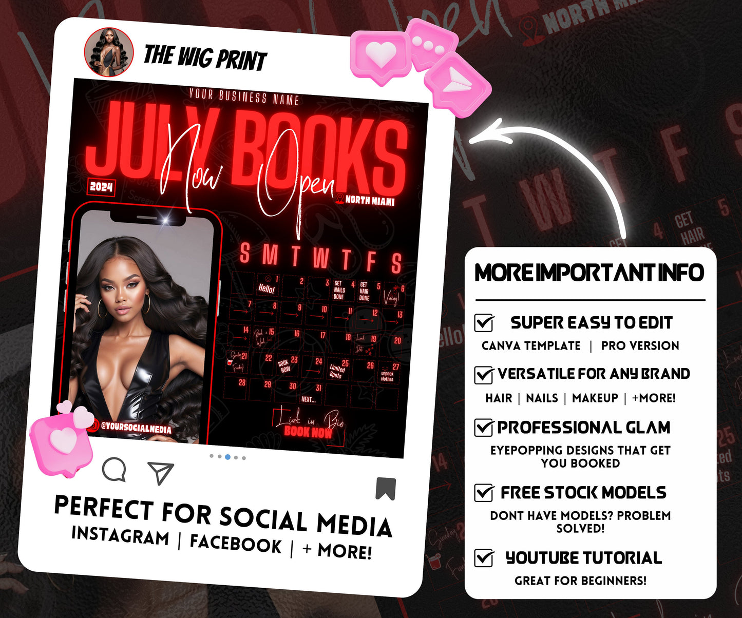 July Books Open | July Booking Flyer | Pink Theme | DIY | CANVA | Summer Break | July Special | July Appointments | June July August