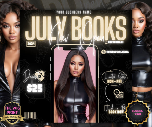 July Books Open | July Booking Flyer | Pink Theme | DIY | CANVA | Summer Break | July Special | July Appointments | June July August