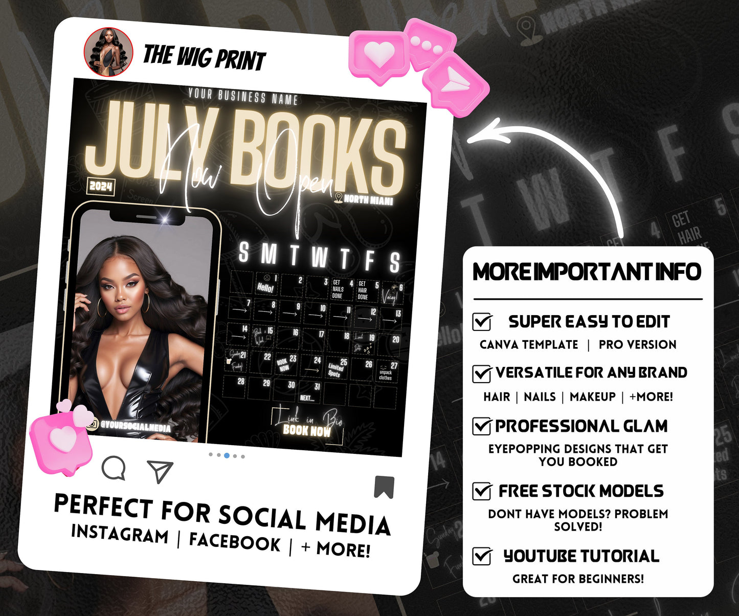 July Books Open | July Booking Flyer | Pink Theme | DIY | CANVA | Summer Break | July Special | July Appointments | June July August