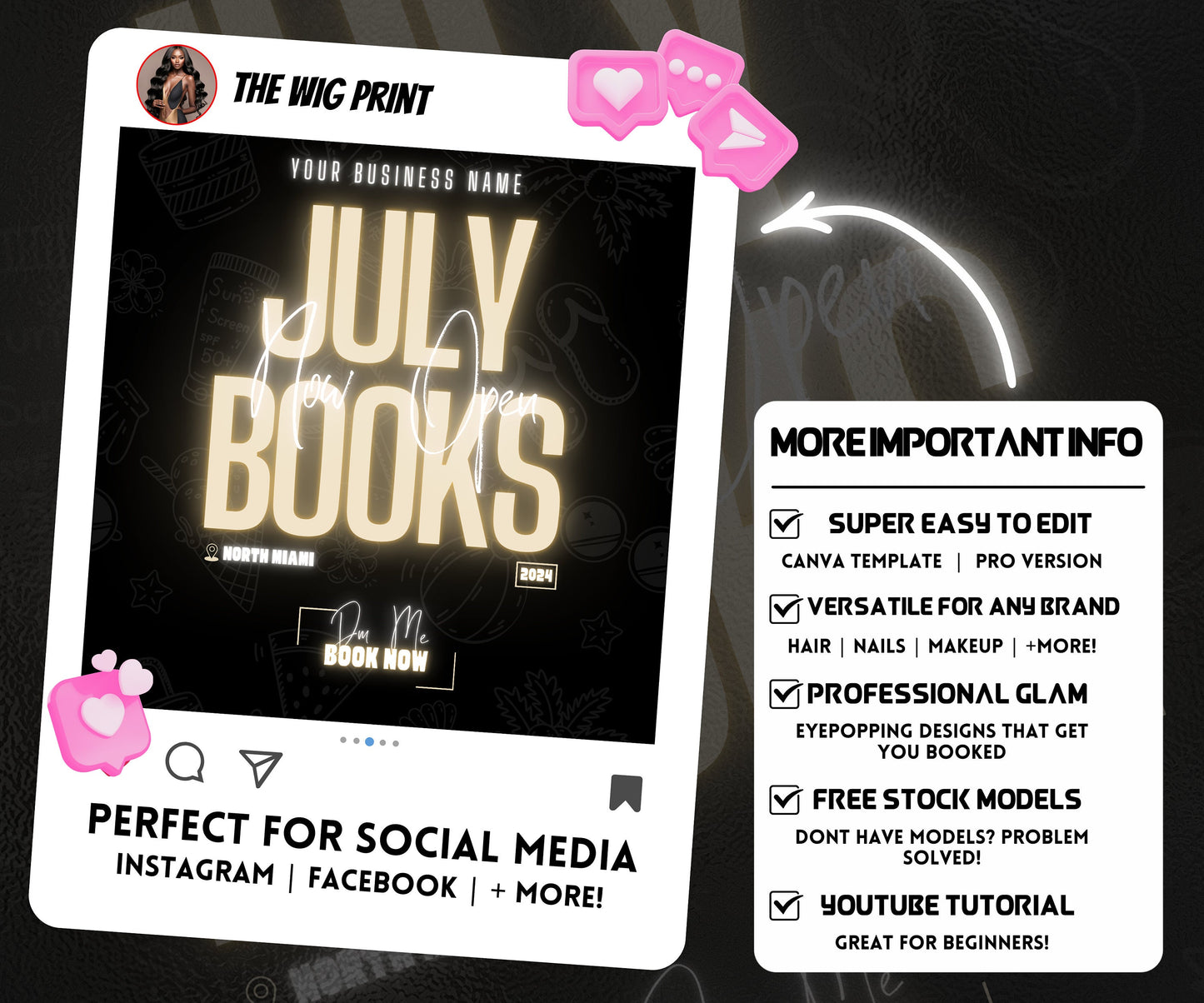 July Books Open | July Booking Flyer | Pink Theme | DIY | CANVA | Summer Break | July Special | July Appointments | June July August