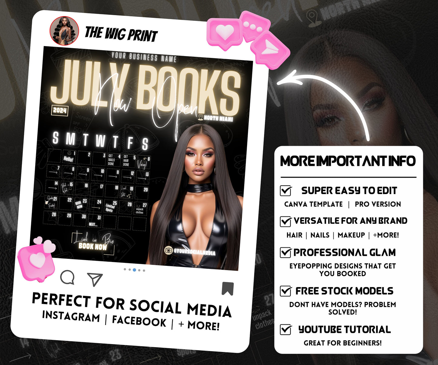 July Books Open | July Booking Flyer | Pink Theme | DIY | CANVA | Summer Break | July Special | July Appointments | June July August