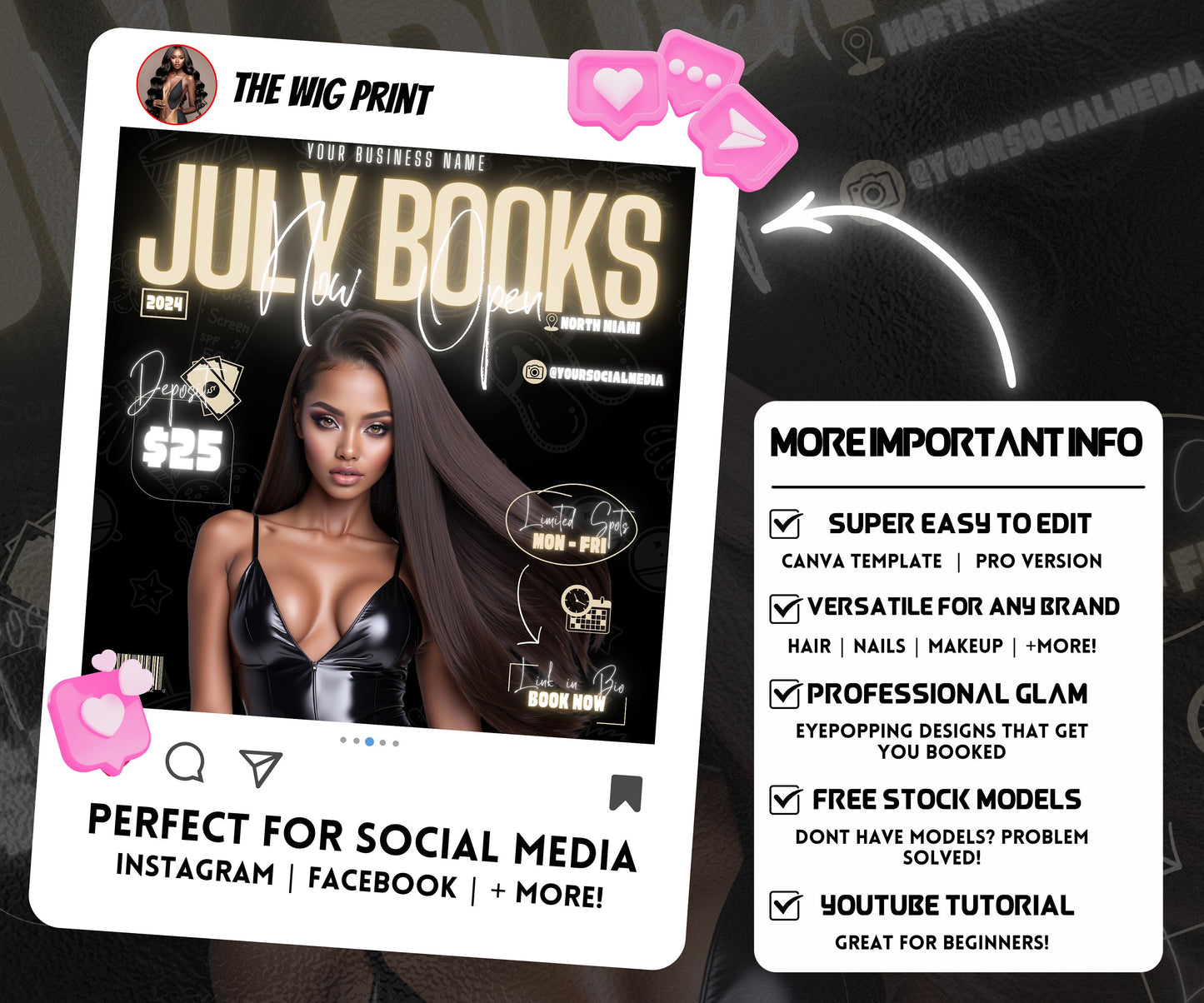 July Books Open | July Booking Flyer | Pink Theme | DIY | CANVA | Summer Break | July Special | July Appointments | June July August