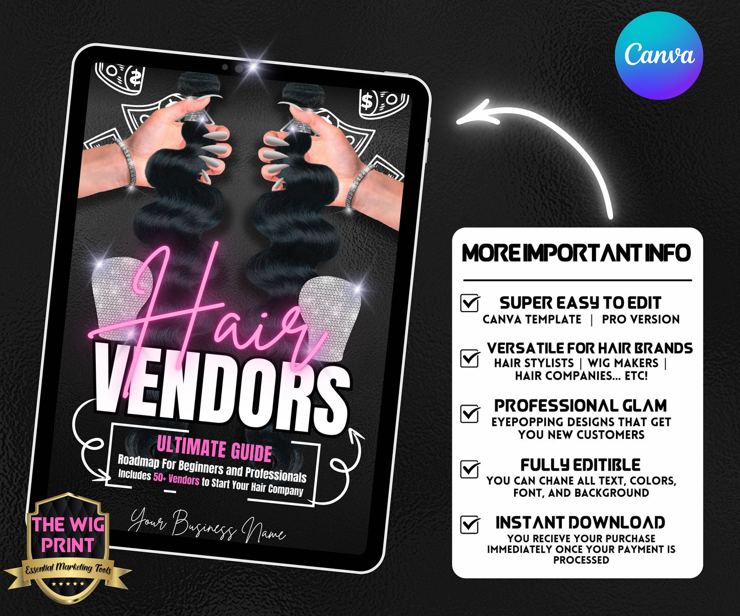 Hair Vendors Ebook Cover Only | Ebook Cover Template | Canva Editable Template | Ebook | Ebook Template | DIY Ebook cover