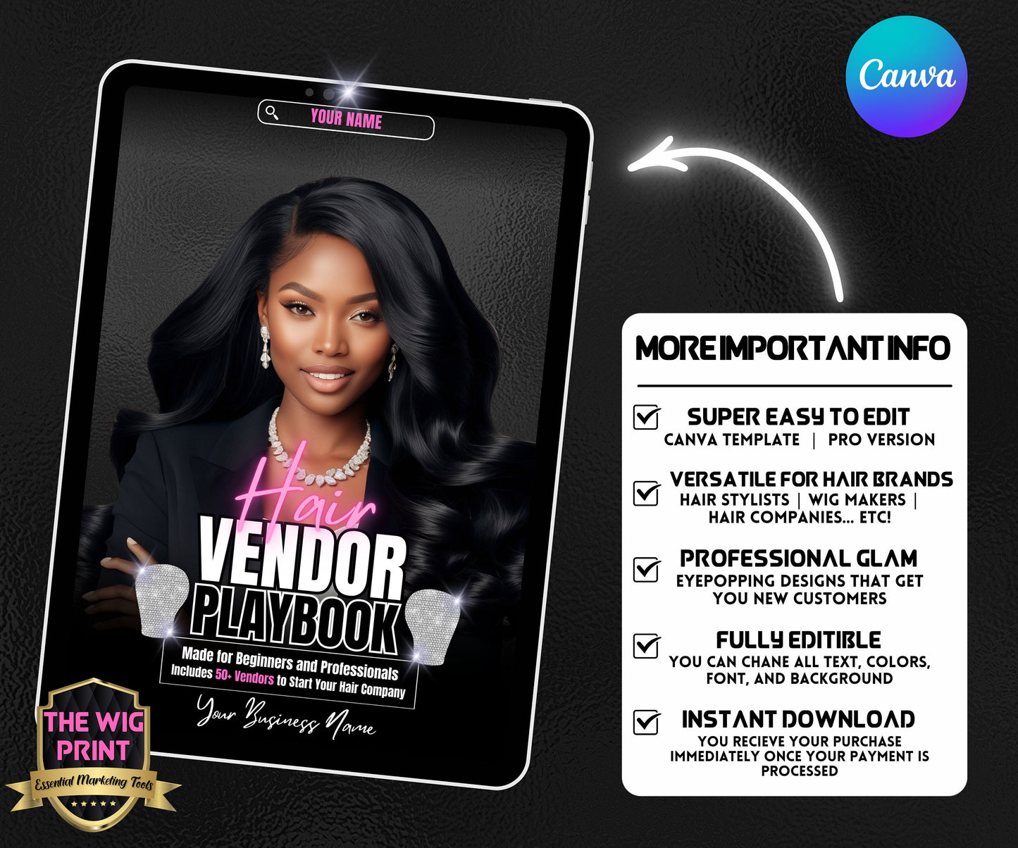 Hair Vendors Ebook Cover Only | Ebook Cover Template | Canva Editable Template | Ebook | Ebook Template | DIY Ebook cover