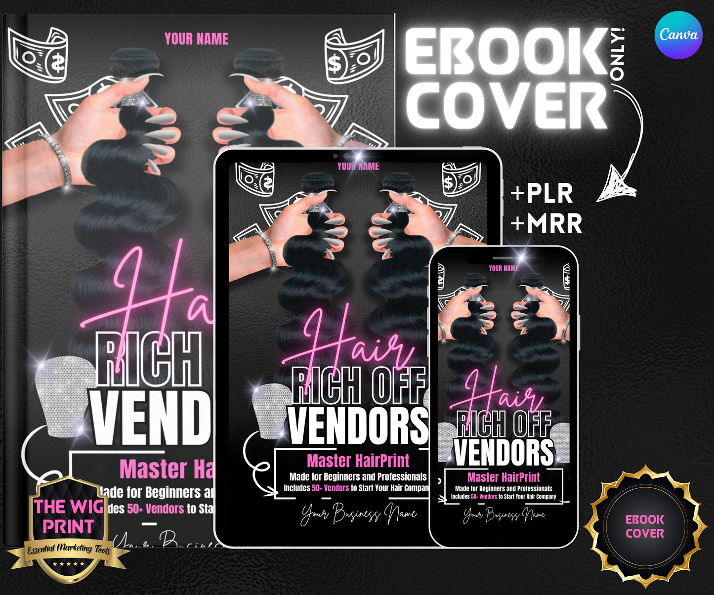 Hair Vendors Ebook Cover Only | MRR + PLR | Ebook Cover Template | Canva Editable Template | Ebook | Ebook Template | DIY Ebook cover