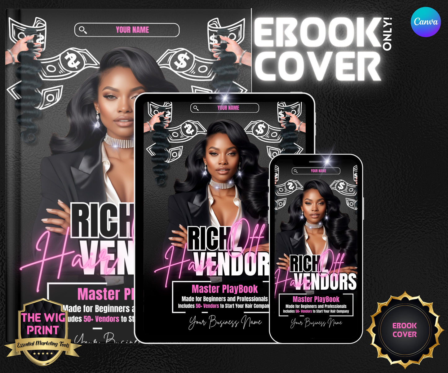 Hair Vendors Ebook Cover Only | Ebook Cover Template | Canva Editable Template | Ebook | Ebook Template | DIY Ebook cover