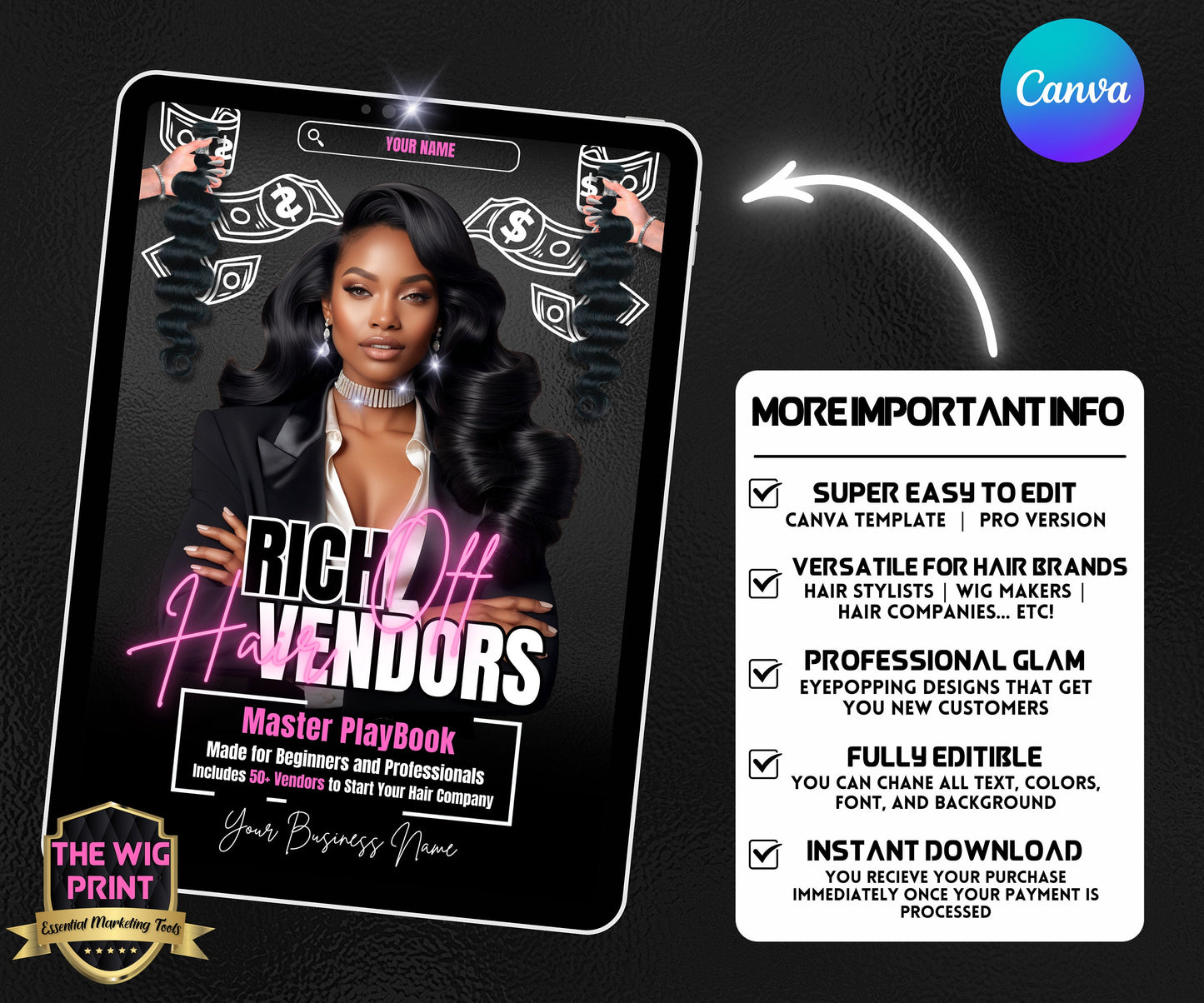 Hair Vendors Ebook Cover Only | MRR + PLR | Ebook Cover Template | Canva Editable Template | Ebook | Ebook Template | DIY Ebook cover