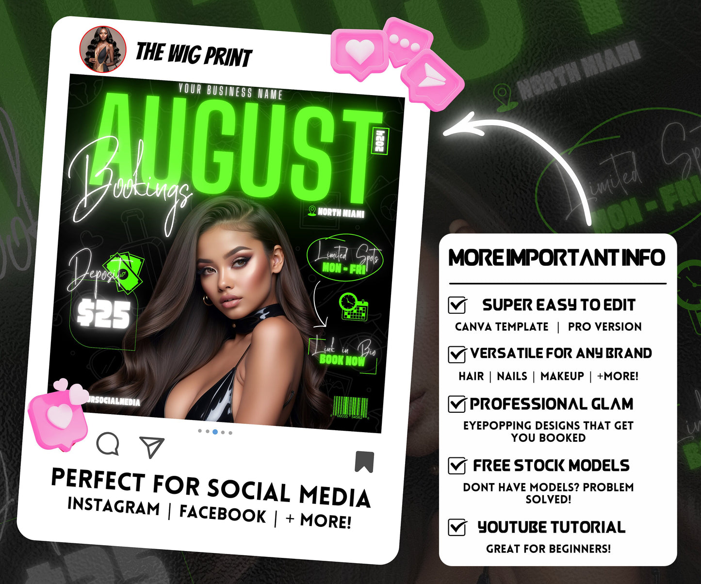 August Books Open | August Booking Flyer | Green Theme | DIY| CANVA | Summer Break | August Special | August Appointments | June July August