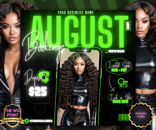 August Books Open | August Booking Flyer | Green Theme | DIY| CANVA | Summer Break | August Special | August Appointments | June July August