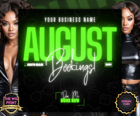 August Books Open | August Booking Flyer | Green Theme | DIY| CANVA | Summer Break | August Special | August Appointments | June July August