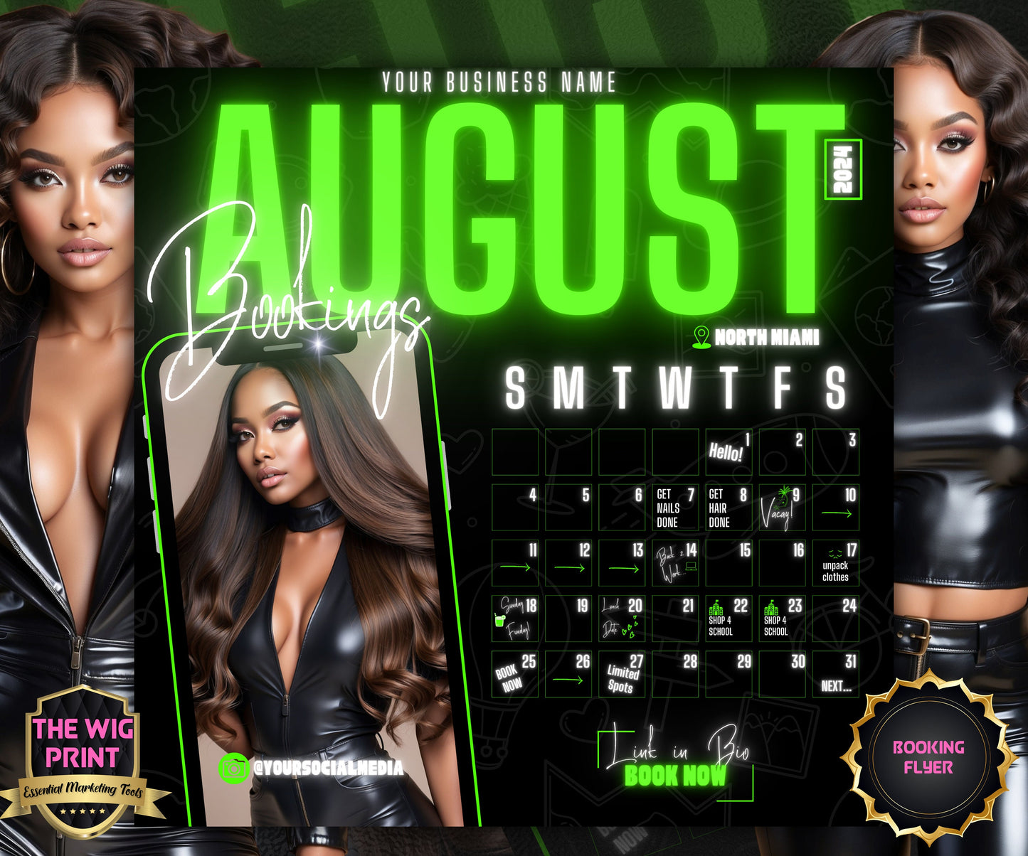 August Books Open | August Booking Flyer | Green Theme | DIY| CANVA | Summer Break | August Special | August Appointments | June July August