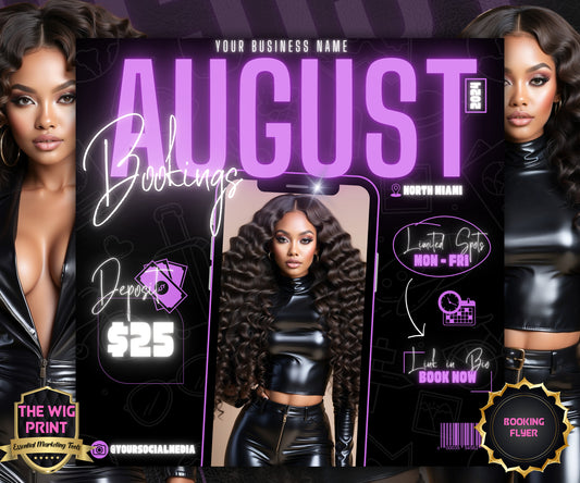 August Books | August Booking Flyer | Purple Theme | DIY | CANVA | Summer Break | August Special | August Appointments | June July August