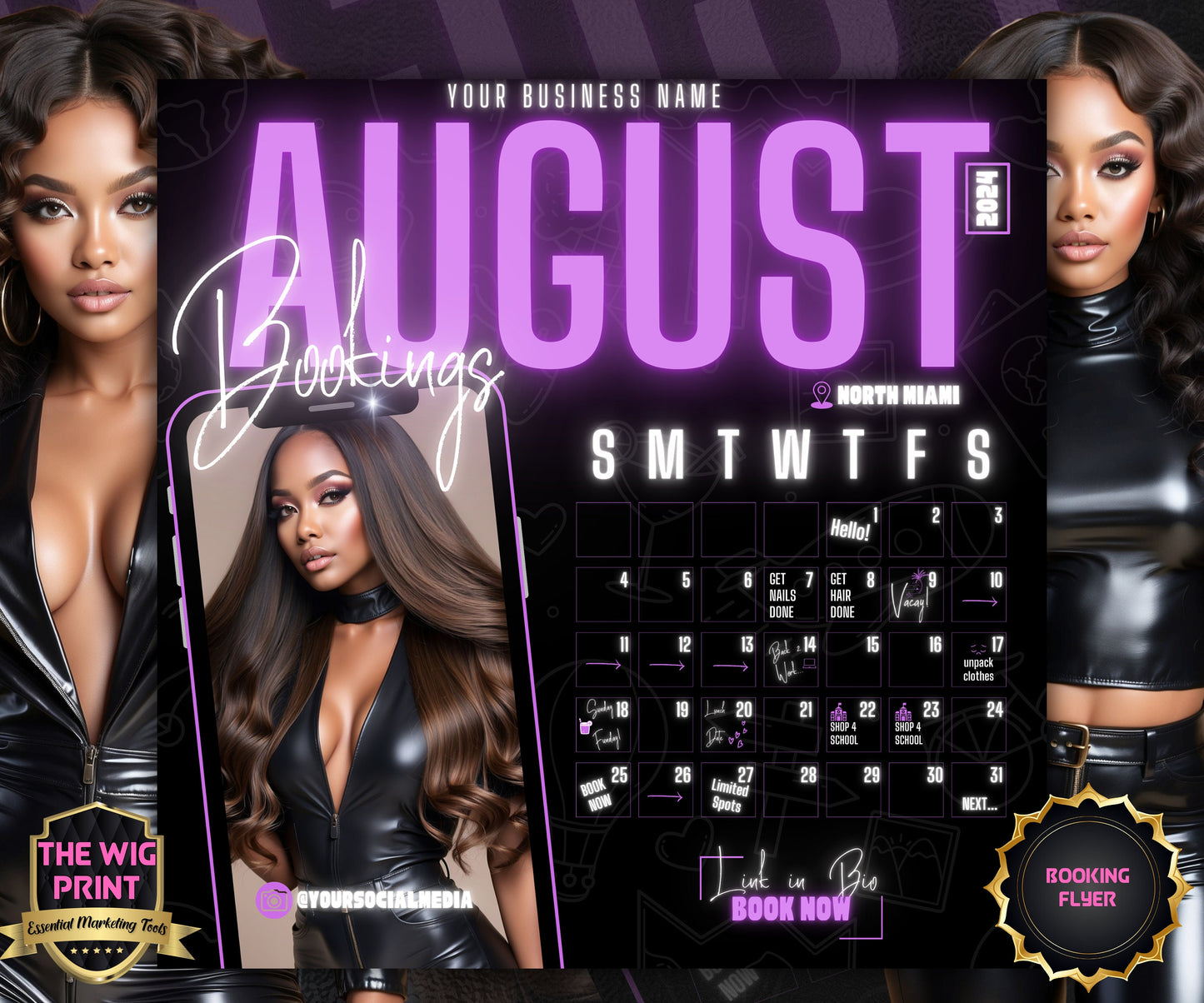 August Books | August Booking Flyer | Purple Theme | DIY | CANVA | Summer Break | August Special | August Appointments | June July August