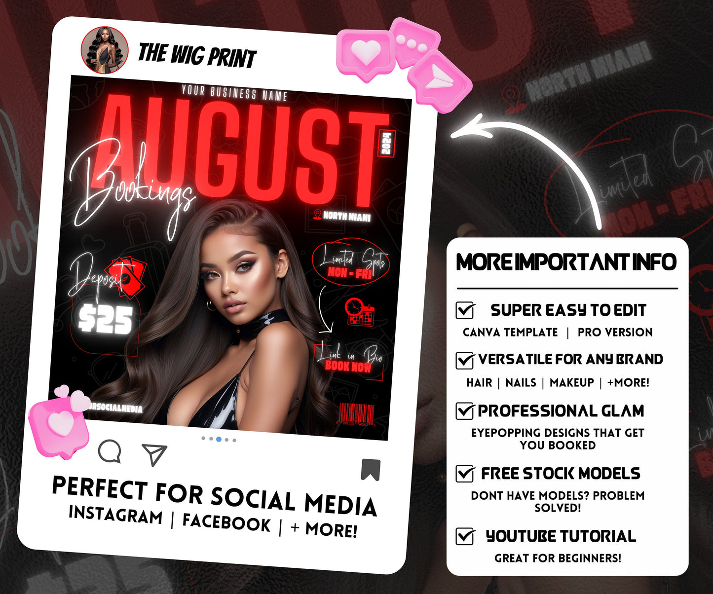 August Books Open | August Booking Flyer | Red Theme | DIY | CANVA | Summer Break | August Special | August Appointments | June July August