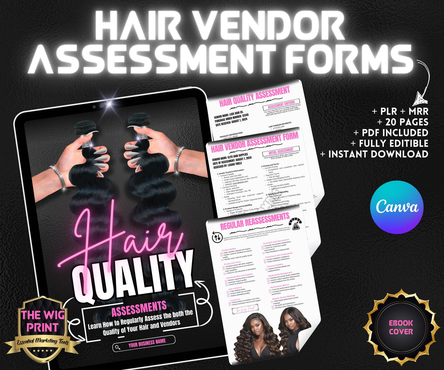 Hair Vendor Assessment Forms | Ebook Cover Template | Canva Editable Template | Ebook | Ebook Template | DIY Ebook cover | Business Document