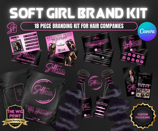 Soft Girl Collection | Branding Kit | 18 pieces | Hair Company | Custom Design | Business Cards | Logo Design | Custom Packaging