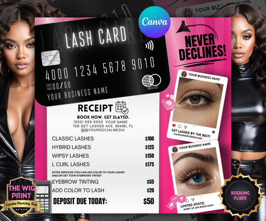 Lash Card Never Declines | Lash Tech Flyer | Lash Extensions | Canva Template | Beauty Flyer | Lash Promo | Customizable | Social Media